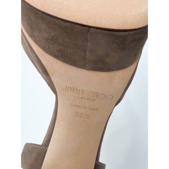 Jimmy Choo Maple 125 Stone/Taupe Suede Platform Pumps Heels - Picture 9 of 9